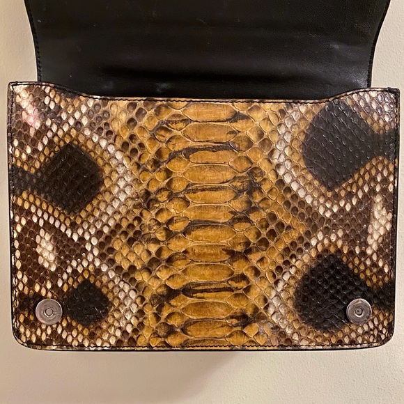 Prada Brown Tan Pitone Python Snake Skin Exotic Top Handle Crossbody Bag Italy - Picture 9 of 11